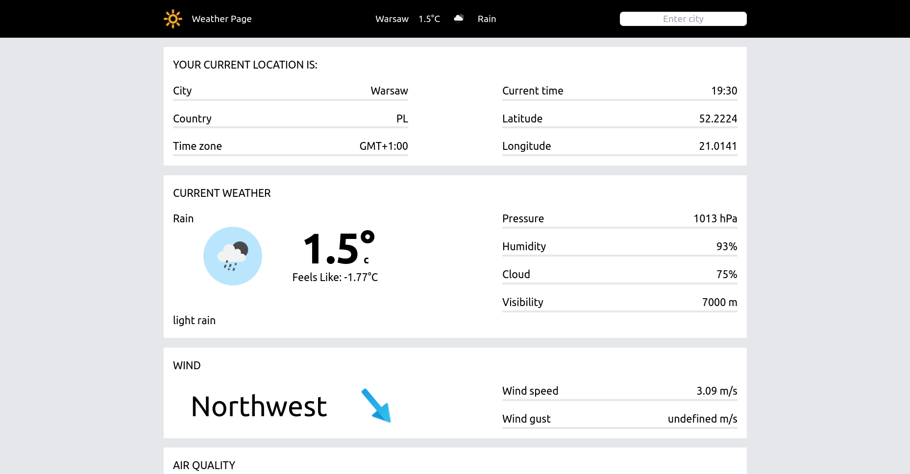 Weather page screenshot